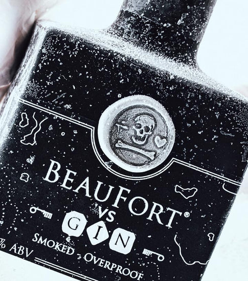 Beaufort Vs Overproof Smoked Gin close up of a frozen bottle